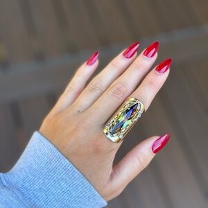 Gold Plated Brass Multicolor Statement Adjustable Ring